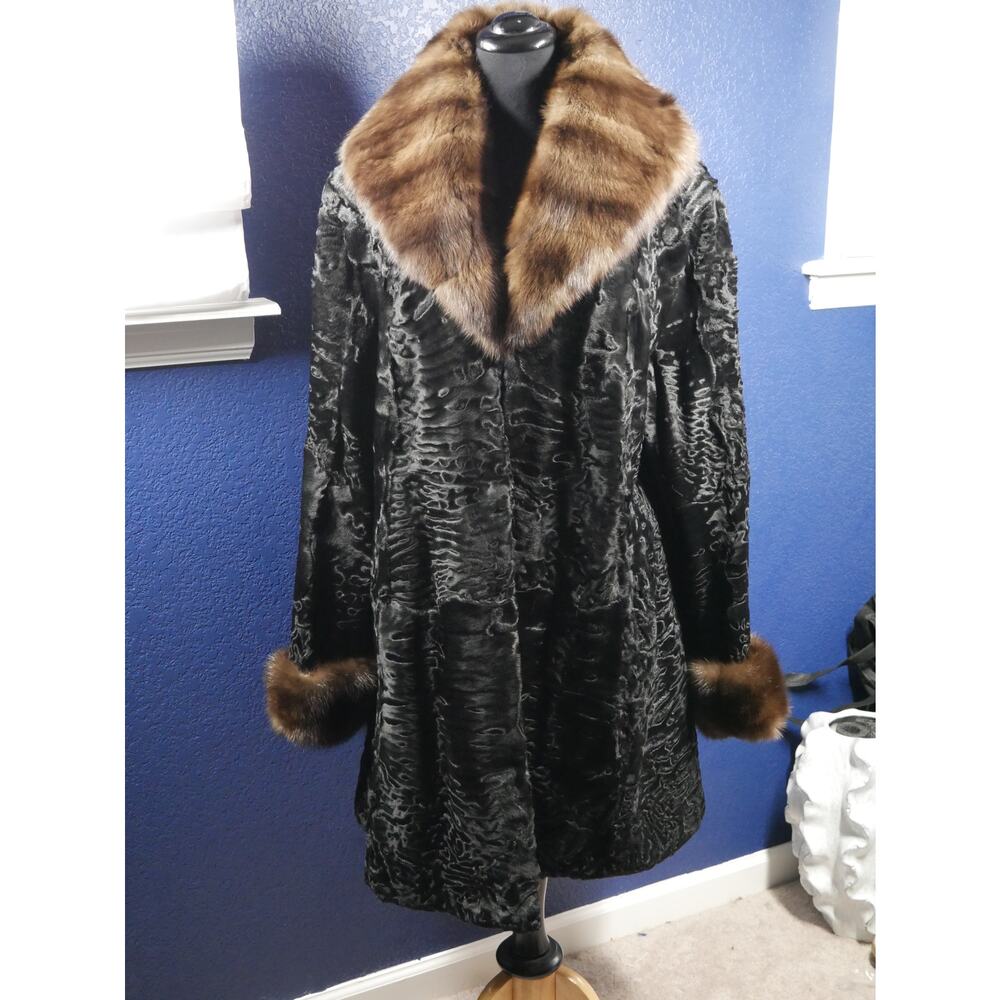 Stunning Current Swakara Lamb & Russian Sable swing Fur Coat Jacket XL PLUS